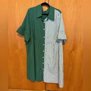 SHEIN Green and White Stripped Dress